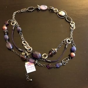 Lia Sophia Gem, Silver, Leather Wrap Necklace NEW